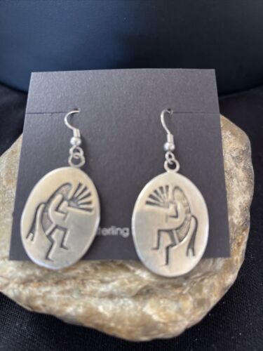 Kokopelli Hopi Dangle Earrings | Sterling Silver | Authentic Native American Handmade | 01504 - Masha USA