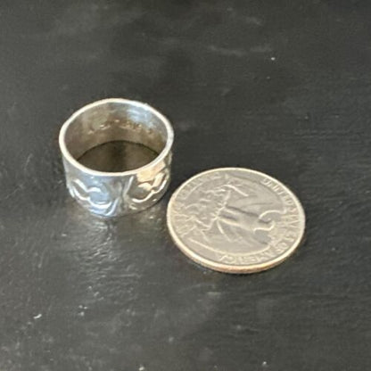 Navajo Stamped Wide Band Ring | Sterling Silver | Sz 7 | Authentic Native American Handmade | 15294