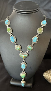 Navajo Lariat Necklace | Rare Blue Green Sonoran Gold Turquoise | 15459