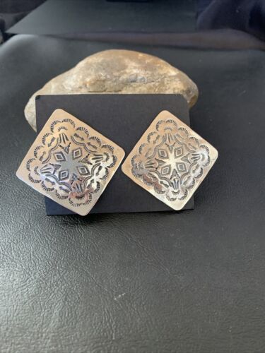 Navajo Sterling Silver Stamped Earrings | Handmade | Native American