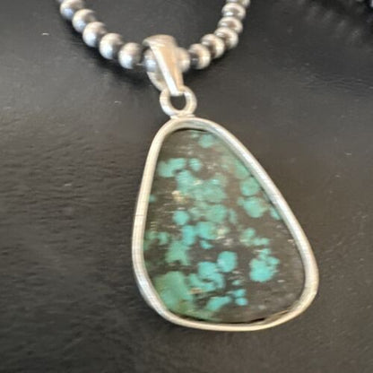 Men's Navajo Blue Spiderweb Turquoise Pendant Necklace | Sterling Silver | Authentic Native American Handmade | 16218