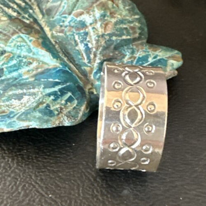 Men's Wide Band Navajo Stamped Ring | Sterling Silver | Sz 11 | Authentic Native American Handmade | 14978