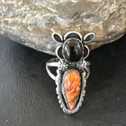 Navajo Cat Spiny Oyster Onyx Multi-Stone Ring | Authentic Native American Sterling Silver | Multi-Stone | Sz 9 | 16656