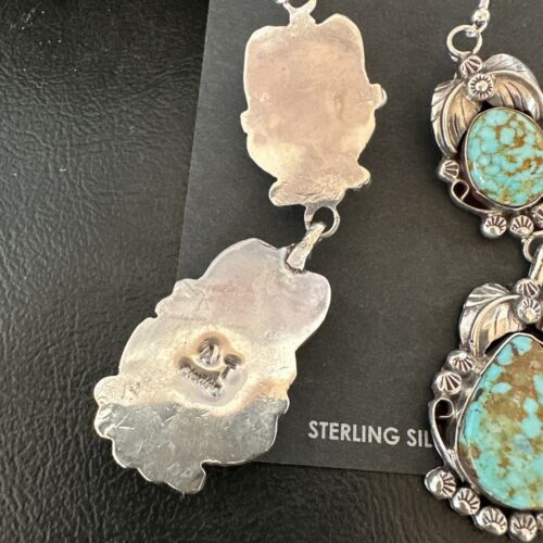 Navajo Blue Turquoise #8 Dangle Earrings | Sterling Silver | Authentic Native American Handmade | 16908