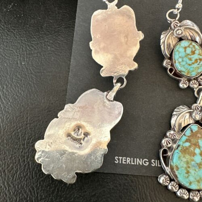 Navajo Blue Turquoise #8 Dangle Earrings | Sterling Silver | Authentic Native American Handmade | 16908