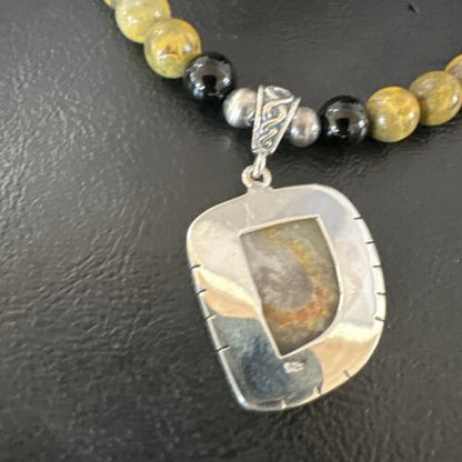 Navajo Bumblebee Jasper Pendant Necklace | Sterling Silver | Native American Handmade | 16015