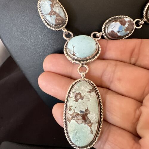Navajo Blue Golden Hills Turquoise Lariat Necklace Pendant | Sterling Silver | Authentic Native American Handmade | 16282