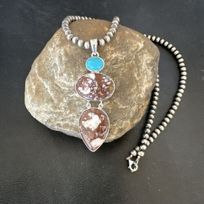 Navajo Wild Horse Blue Kingman Turquoise Necklace | Sterling Silver | 17321