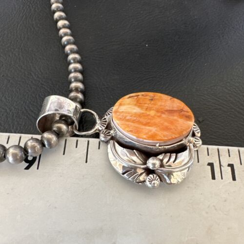 Women's Orange Spiny Oyster Pendant | Navajo Pearls Sterling Silver Necklace 21" | 16555