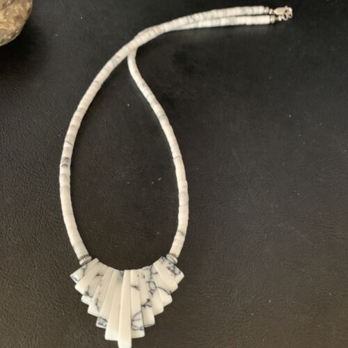 Navajo White Howlite Heishi Pearls Bead Necklace | Sterling Silver | Authentic Native American Handmade | 20" | 14209