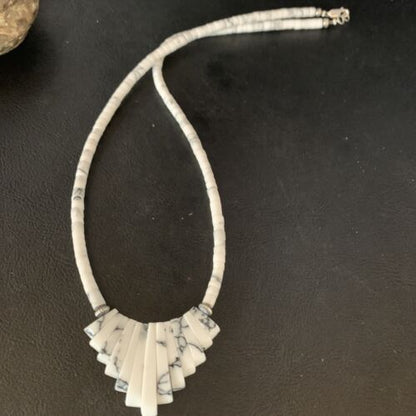Navajo White Howlite Heishi Pearls Bead Necklace | Sterling Silver | Authentic Native American Handmade | 20" | 14209