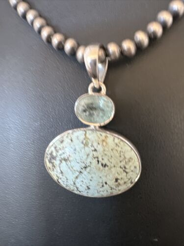Navajo Dry Creek Turquoise Topaz Pendant Necklace | Sterling Silver | Authentic Native American Handmade | 16438