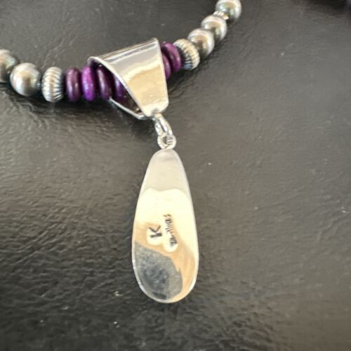 Navajo Faux Opal Pendant | Purple Sugilite Beads | Sterling Silver Necklace 21" | 16749