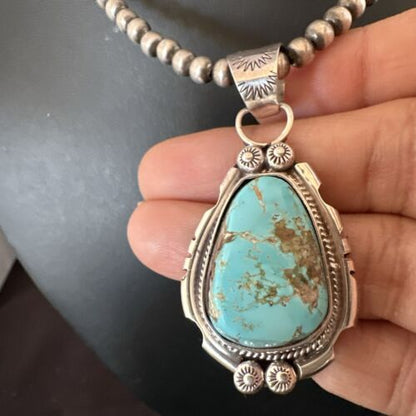 Navajo Pearls Turquoise Necklace with Royston Pendant | Sterling Silver | Authentic Native American Handmade | 17128