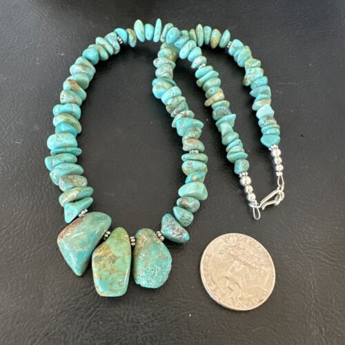 Navajo Green Royston Turquoise Bead Necklace | Sterling Silver Pearls | 16" | Authentic Native American Handmade | 15992