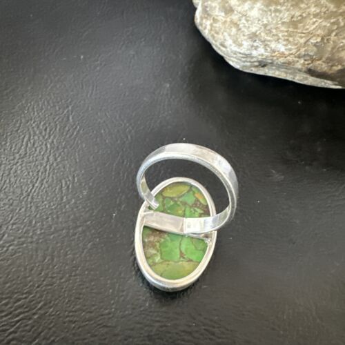 Navajo Green Mojave Turquoise Ring | Sterling Silver | Sz 8 Adjustable | Authentic Native American Handmade | 16146