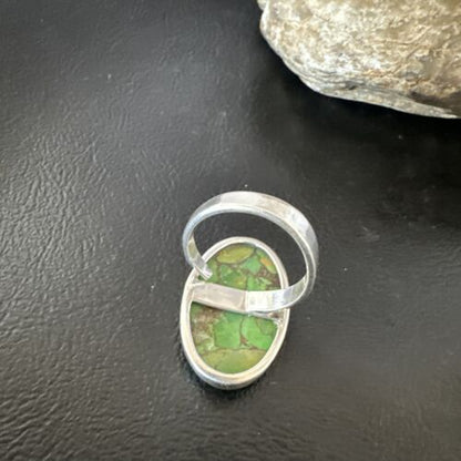 Navajo Green Mojave Turquoise Ring | Sterling Silver | Sz 8 Adjustable | Authentic Native American Handmade | 16146