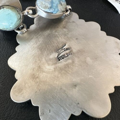 Navajo Blue Golden Hills Turquoise Lariat Necklace Pendant | Authentic Native American Handmade | 16184