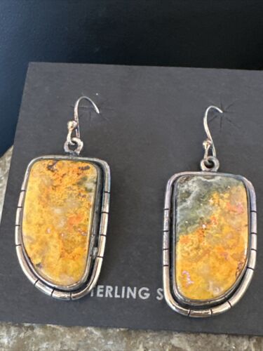 Navajo Bumblebee Jasper Earrings | Sterling Silver | Authentic Native American Handmade | 15828