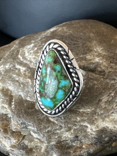 Navajo Green Sonoran Turquoise Ring | Sterling Silver | Sz 8 | Authentic Native American Handmade | 16392