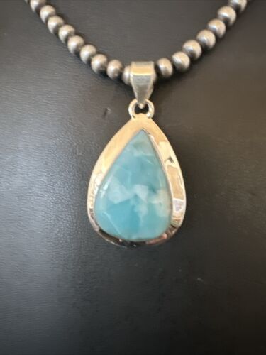Navajo Blue Larimar Pendant Necklace | Sterling Silver Beads | Authentic Native American Handmade | 17569 - Masha USA
