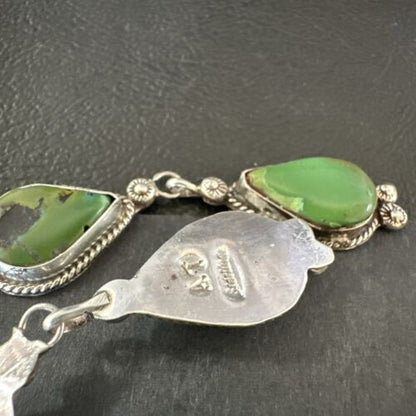 Navajo Green Royston Turquoise Dangle Earrings | Sterling Silver | Authentic Native American Handmade | 17139