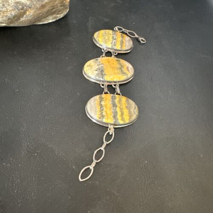 Bumblebee Jasper Navajo Sterling Silver Link Bracelet | 7.5" | Authentic Native American Handmade | 15054