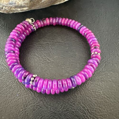 Navajo Purple Sugilite Bead Bracelet | 6mm | Stainless Steel Memory Wire | Authentic Native American Handmade | 17615