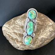 Navajo Green Sonoran Gold Turquoise Multi-Stone Ring | Authentic Native American Sterling Silver | Sz 8 | 16289