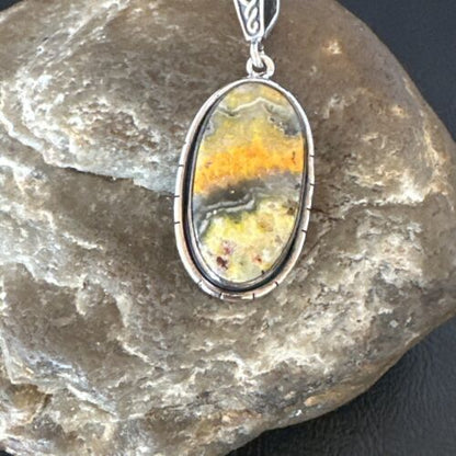 Navajo Bumblebee Jasper Pendant Necklace | Sterling Silver | Authentic Native American Handmade | 15957