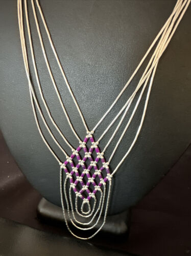 Navajo Crisscross Purple Sugilite Heishi Liquid Sterling Silver 5-Strand Necklace | 22" | 15879