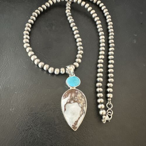 Navajo Wild Horse | Blue Kingman Turquoise Necklace | Sterling Silver | SW Pendant | 17317