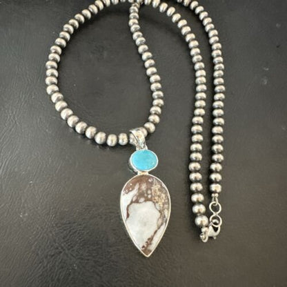 Navajo Wild Horse | Blue Kingman Turquoise Necklace | Sterling Silver | SW Pendant | 17317