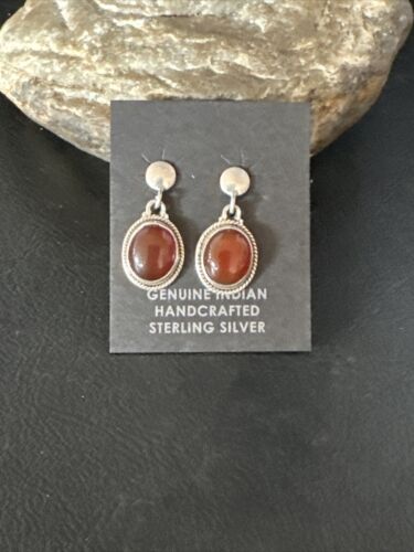Navajo Burgundy Carnelian Dangle Earrings | Sterling Silver | Authentic Native American Handmade | 14925