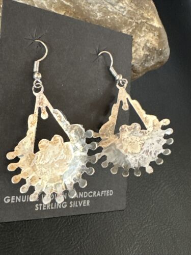 Zuni Kingman Turquoise Needle Point Dangle Earrings | Sterling Silver | Authentic Native American Handmade | 14876