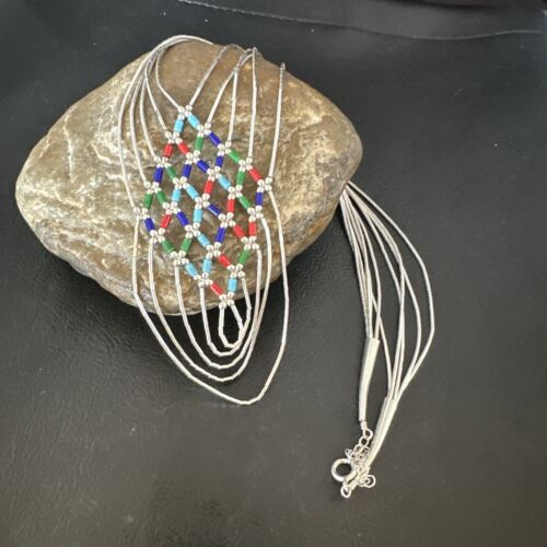 Crisscross Multicolor Heishi Liquid Sterling Silver Necklace | 5 Strand | 22" | 15885