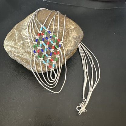 Crisscross Multicolor Heishi Liquid Sterling Silver Necklace | 5 Strand | 22" | 15885
