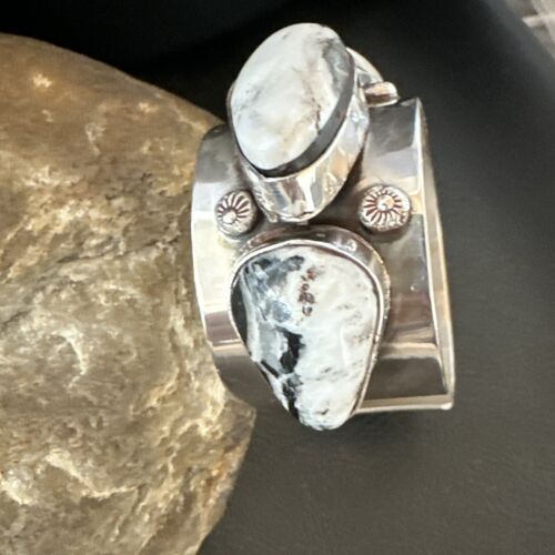 Men's Women's White Buffalo Turquoise Cuff Bracelet | Navajo Sterling Silver | Authentic Native American Handmade | 16966