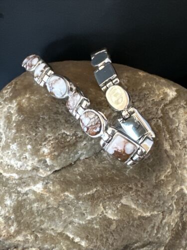 Women's Wild Horse Turquoise Navajo Link Bracelet | Sterling Silver | 8.5" | Authentic Native American Handmade | 16380