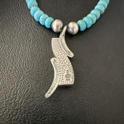Navajo Blue Kingman Turquoise Inlay Pendant Necklace | Sterling Silver | 21" | Authentic Native American Handmade | 16931