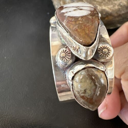Men's Women's Wild Horse Turquoise Cuff Bracelet | Navajo Sterling Silver | Authentic Native American Handmade | 16938