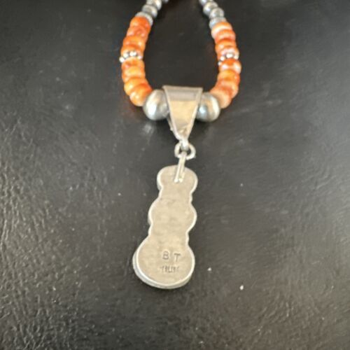 Navajo Orange Spiny Oyster Pendant Necklace | Sterling Silver | Multi-Stone | Authentic Native American Handmade | 15254