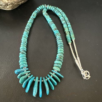 Men's Navajo Blue Turquoise Necklace | Sterling Silver | 20" | Authentic Native American Handmade | 15770