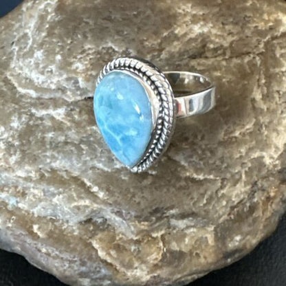 Navajo Blue Larimar Ring | Sterling Silver | Sz 7 | Authentic Native American Handmade | 17657