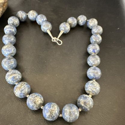 Navajo Denim Lapis Necklace | 14mm Pearls | Sterling Silver | Authentic Native American Handmade | 19" | 17549