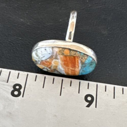 Navajo Blue Turquoise Orange Spiny Oyster Ring | Sterling Silver | Sz 8 | Authentic Native American Handmade | 16621