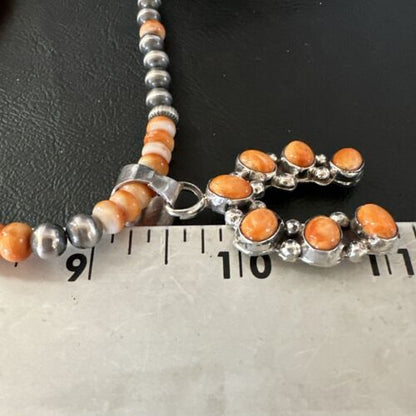 Navajo Orange Spiny Oyster Inlay Naja Pendant | Sterling Silver | Authentic Native American Handmade | 17428