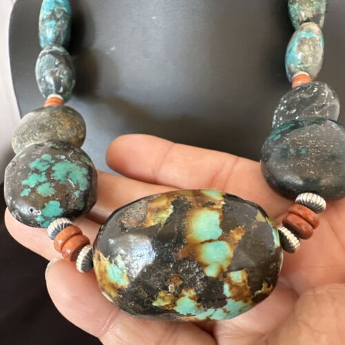 Men's Chunky Spiderweb Turquoise Necklace | Navajo Sterling Silver | Authentic Native American | 21" | 16236 Graduated
