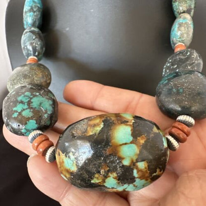 Men's Chunky Spiderweb Turquoise Necklace | Navajo Sterling Silver | Authentic Native American | 21" | 16236 Graduated
