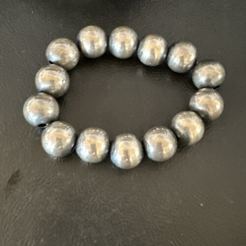 Navajo Pearls Beaded Stretch Bracelet | 12mm Sterling Silver | 7" | Authentic Native American Handmade | 15819